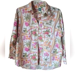 Johnny Cotton Multi Floral Print Button Down Long Sleeves Shirt Sz L